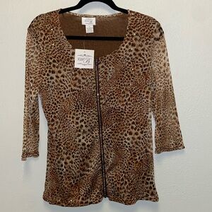 Just B NWT Lightweight Animal Print Full Zip Mob Wife Blouse 3191